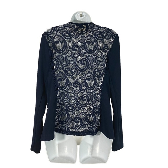 Kali Size Large Blazer Jacket Navy Blue Open Front Lace Gold Zipper Pocket - Picture 5 of 10
